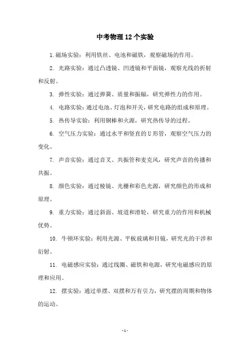 中考物理12个实验