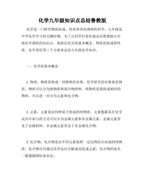化学九年级知识点总结鲁教版