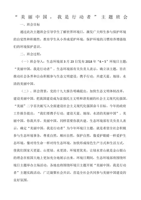 美丽中国 我是行动者主题班会