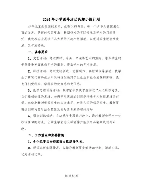2024年小学课外活动兴趣小组计划(二篇)