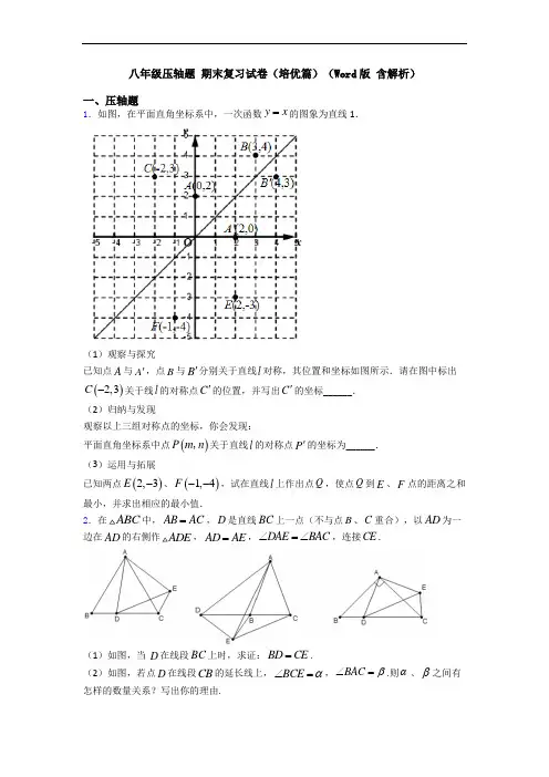 八年级压轴题 期末复习试卷(培优篇)(Word版 含解析)