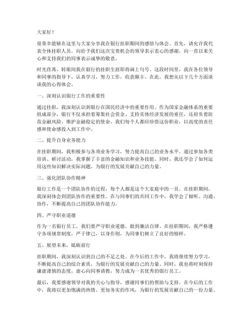 银行挂职发言稿范文模板