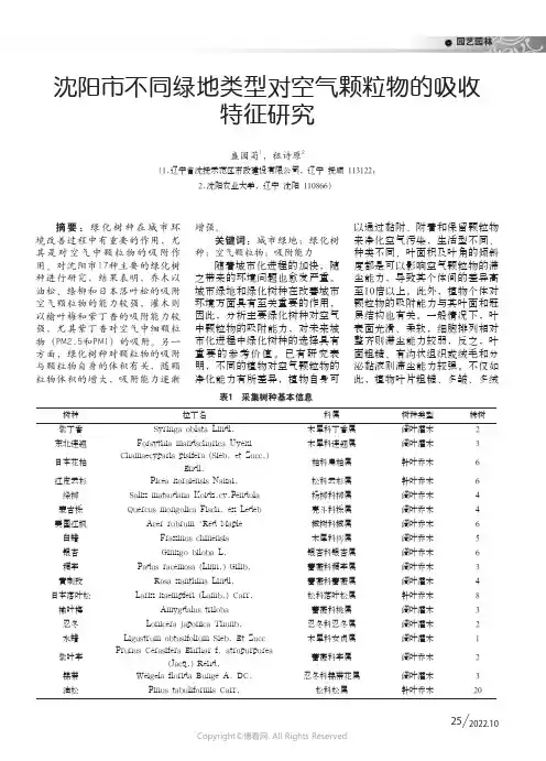 沈阳市不同绿地类型对空气颗粒物的吸收特征研究