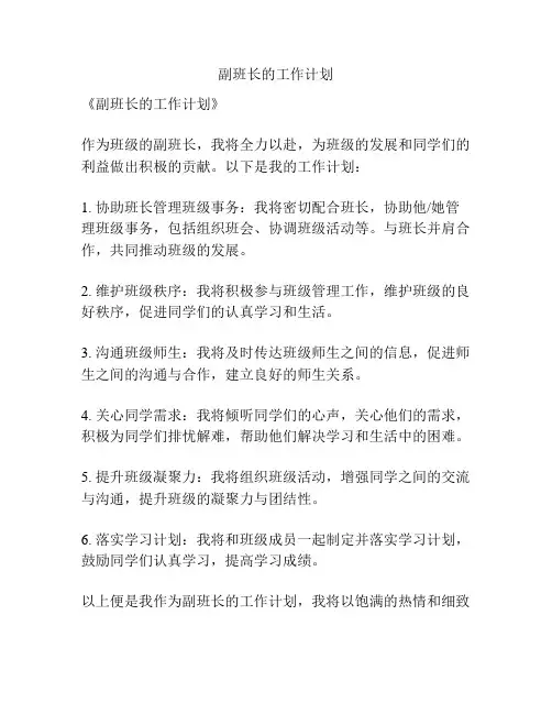 副班长的工作计划