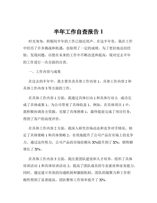 半年工作自查报告1
