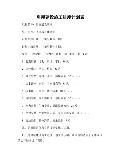 房屋建设施工进度计划表