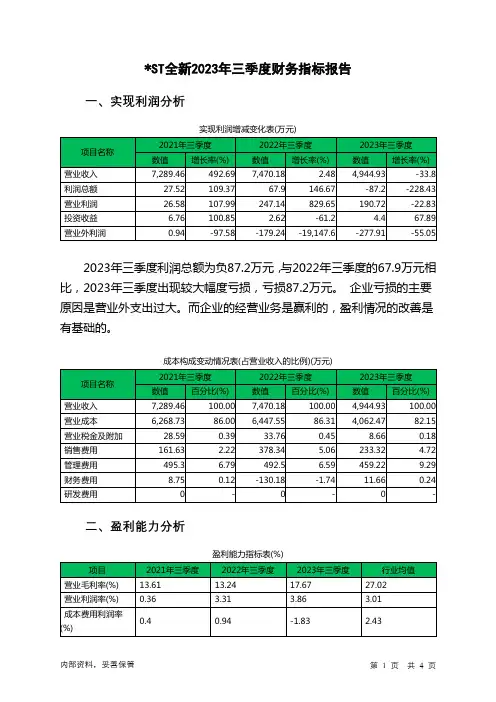 000007ST全新2023年三季度财务指标报告