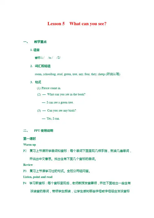 最新科普版四年级上册英语教案 Lesson 5  What can you see