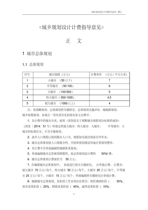 2017的修订《城市规划设计计费指导意见》