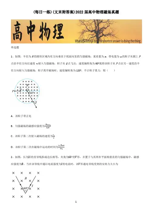(文末附答案)2022届高中物理磁场真题
