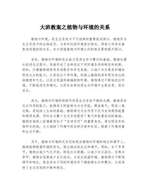 大班教案之植物与环境的关系