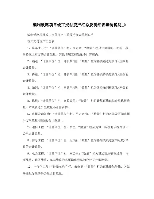 编制铁路项目竣工交付资产汇总及明细表填制说明-0教程文件