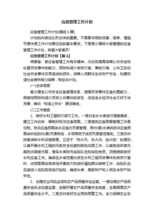 应急管理工作计划
