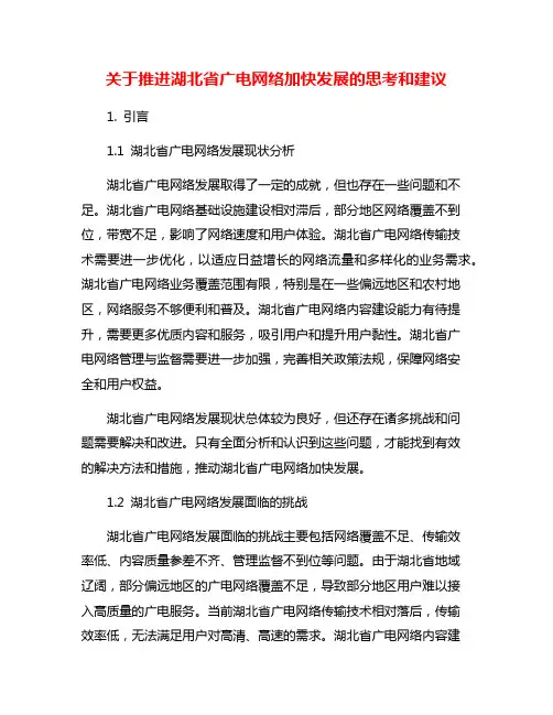 关于推进湖北省广电网络加快发展的思考和建议