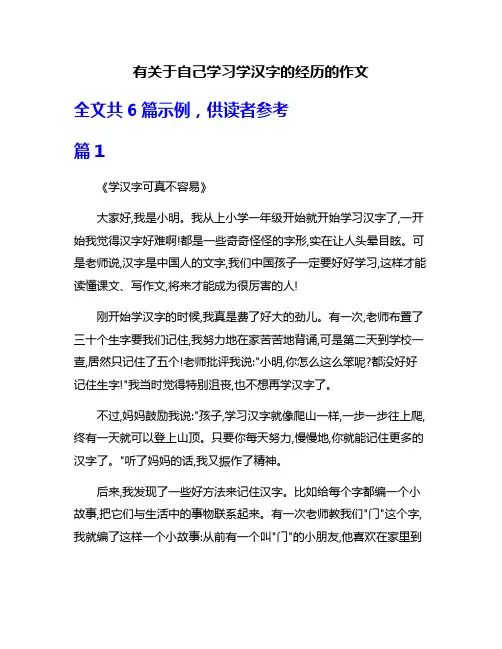 有关于自己学习学汉字的经历的作文