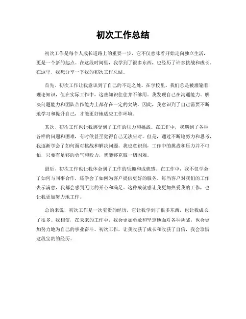 初次工作总结