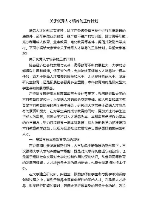 关于优秀人才培养的工作计划