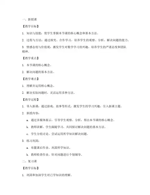 小学数学教案五种课型模板