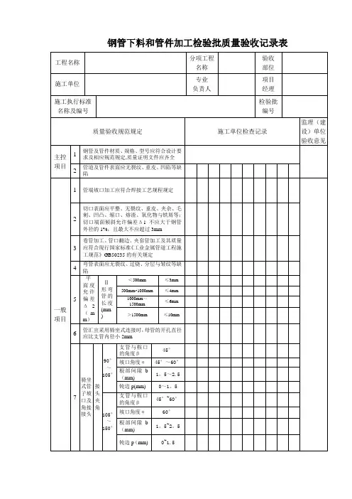 《石油天然气建设工程施工质量验收规范站内工艺管道工程》SY4203-2019检验批表格