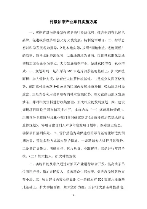 村级油茶产业项目实施方案