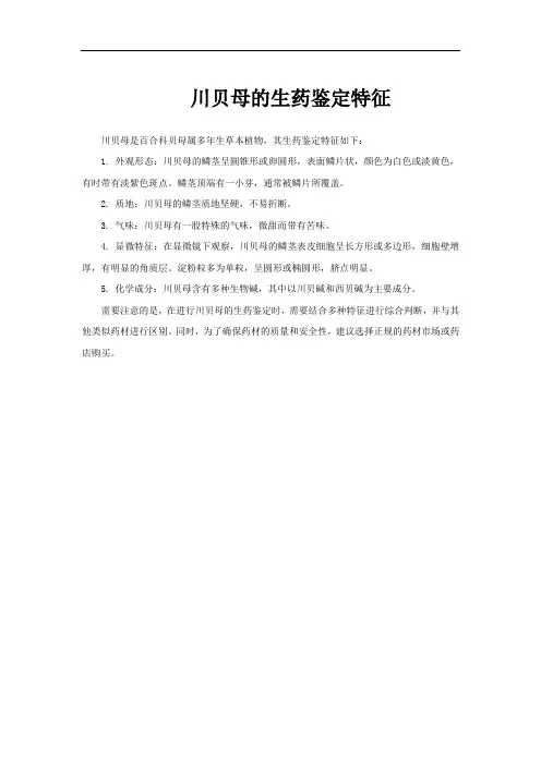 川贝母的生药鉴定特征