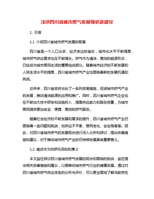 浅谈四川省城市燃气发展现状及建议