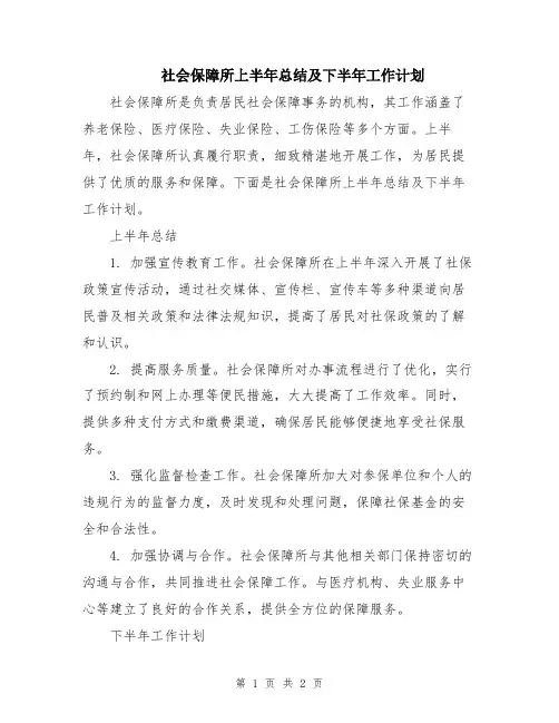 社会保障所上半年总结及下半年工作计划