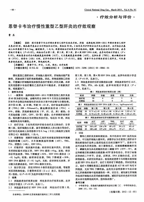恩替卡韦治疗慢性重型乙型肝炎的疗效观察