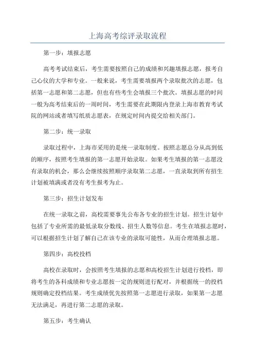 上海高考综评录取流程