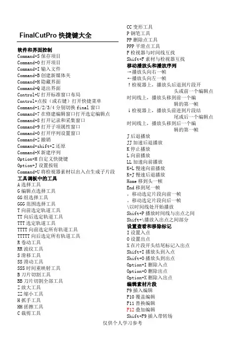 Final Cut Pro 快捷键大全