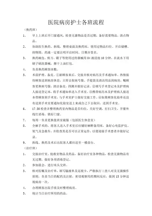 医院病房护士各班工作流程