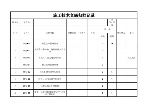 资料归档记录(表样)