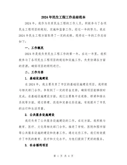 2024年民生工程工作总结范本