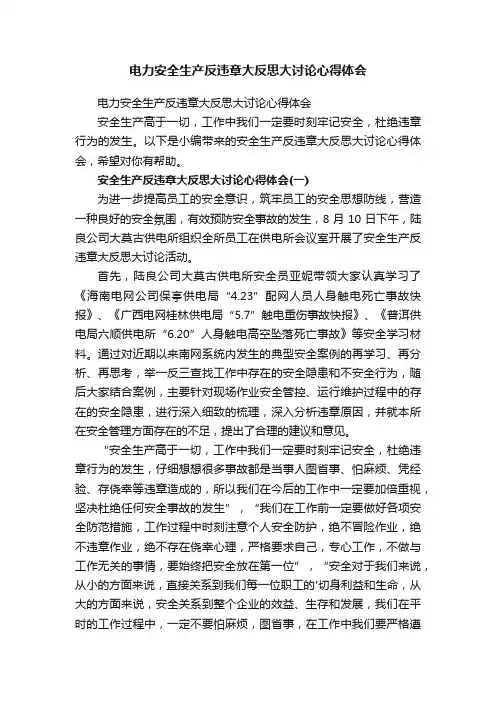 电力安全生产反违章大反思大讨论心得体会