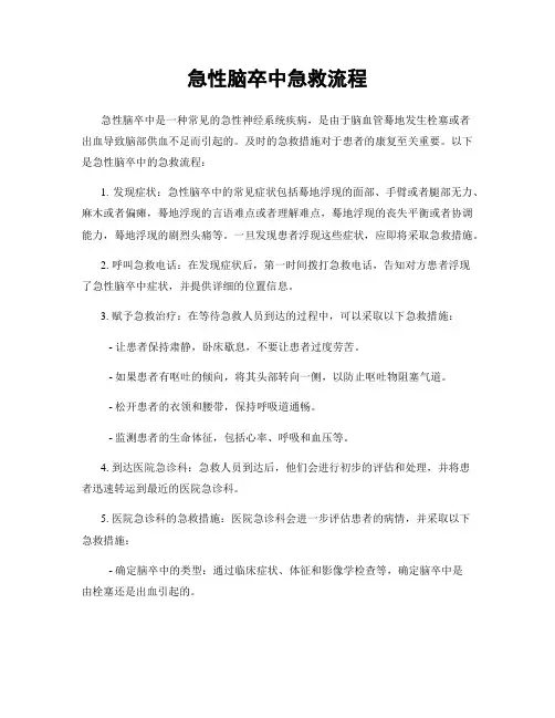 急性脑卒中急救流程