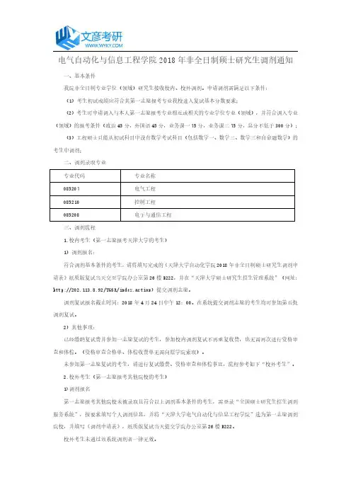 电气自动化与信息工程学院2018年非全日制硕士研究生调剂通知