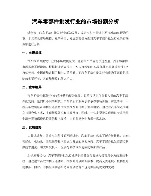 汽车零部件批发行业的市场份额分析