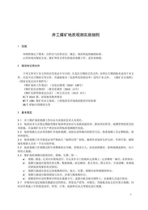 井工煤矿地质观测实施细则
