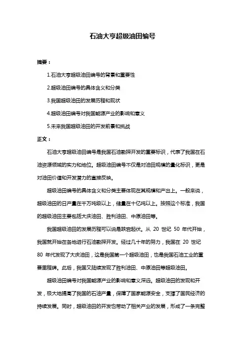 石油大亨超级油田编号