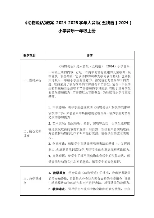 《动物说话》教案-2024-2025学年人音版(五线谱)(2024)小学音乐一年级上册