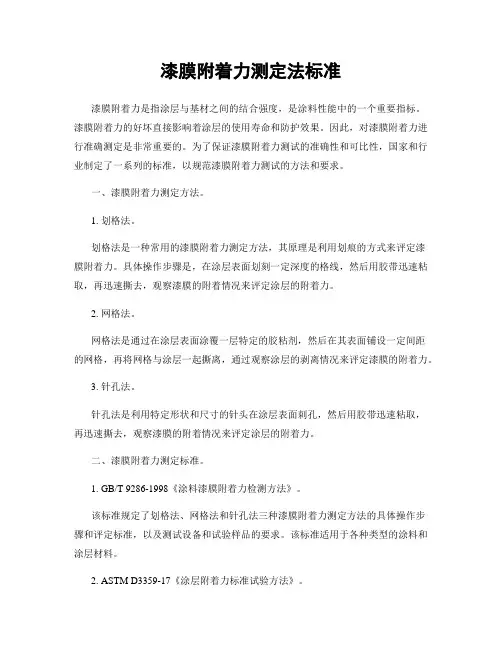 漆膜附着力测定法标准