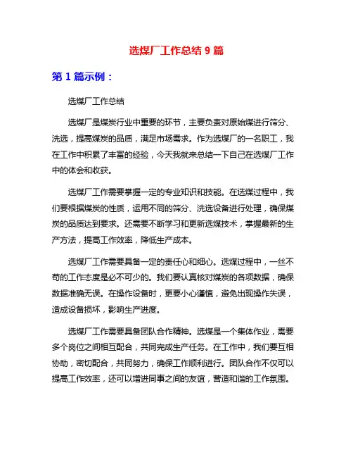 选煤厂工作总结9篇