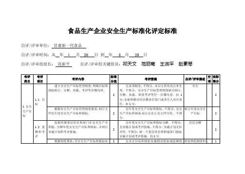 食品生产企业安全生产标准化评定标准样本