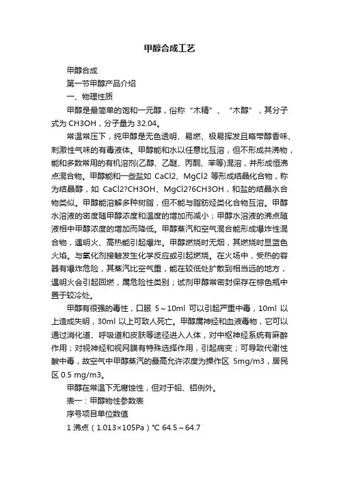 甲醇合成工艺