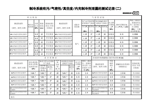 制冷系统吹污气密性真空度内充制冷剂泄漏的测试记录(二)GD3050315-2(15~20)