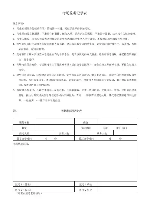 考场监考记录表