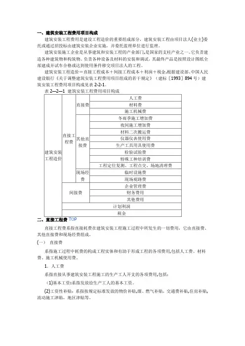 建筑安装工程费用项目构成