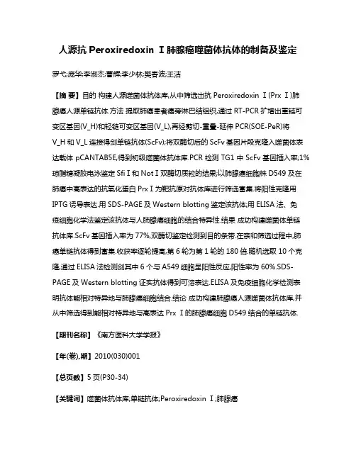 人源抗Peroxiredoxin Ⅰ肺腺癌噬菌体抗体的制备及鉴定