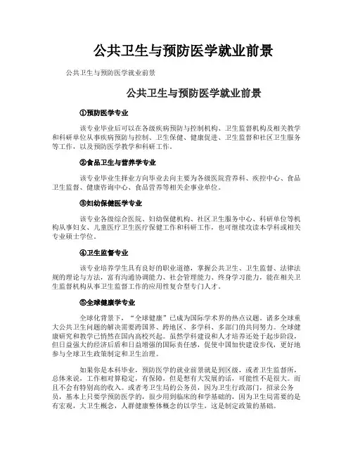 公共卫生与预防医学就业前景