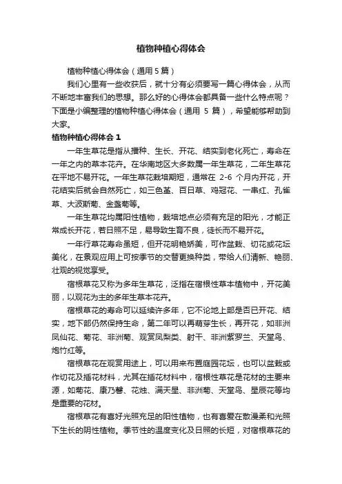 植物种植心得体会（通用5篇）